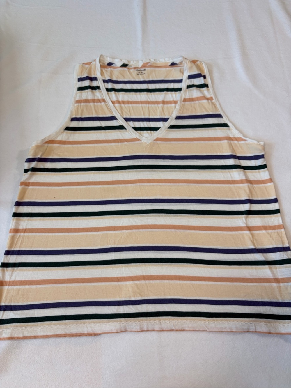 Madewell Striped V-Neck Sleeveless Top - Peach, White, Navy